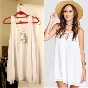 Rancho Mirage Lace Up Tunic Dress ~ White Chiffon